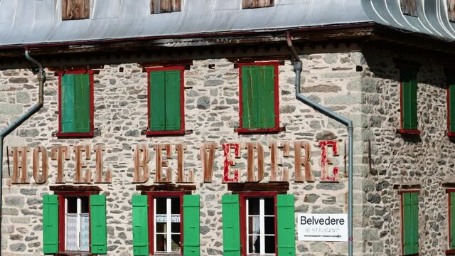 The former Hotel Belvedere on the Furka Pass road in Switzerland.