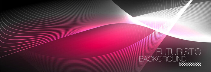Abstract neon glowing light in the dark with waves. Shiny magic energy and motion concept, vector abstract wallpaper background