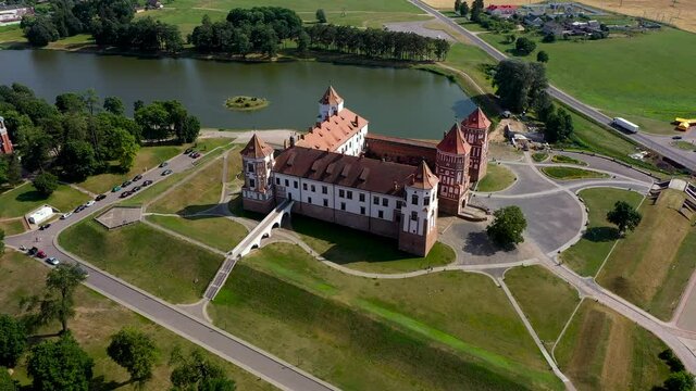 Mir, Belarus. Mir Castle Is Medieval Cultural Monument, UNESCO World Heritage Site. Famous Landmark In Summer Sunny Evening