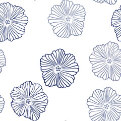 Dark BLUE vector seamless abstract pattern with flowers.
