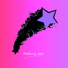 Falling star, vector set isolated on pink background