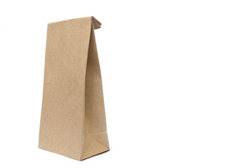 Brown paper craft bag packaging template isolated on white background. Front and back view.Half Side view package