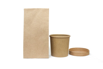 Eco friendly food containers isolated on white. Recycling concept. Delivery food background. 