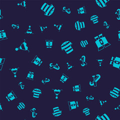 Set Floating buoy, Binoculars, Striped sailor t-shirt and Kayak and paddle on seamless pattern. Vector