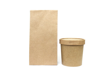 Eco friendly food containers isolated on white. Recycling concept. Delivery food background. 