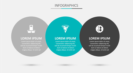 Set Slice of pizza, Coffee cup to go and . Business infographic template. Vector