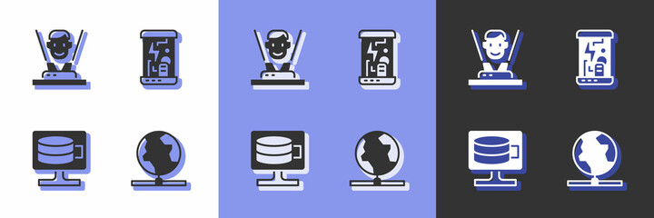 Set Global technology, Hologram, Cloud database and Cryogenic capsules icon. Vector