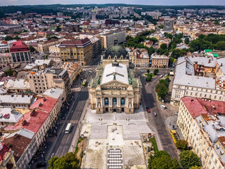 Fototapeta na wymiar Panorama aerial of Svobody Avenue Lviv Lemberg Ukraine