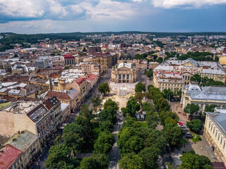 Fototapeta na wymiar Panorama aerial of Svobody Avenue Lviv Lemberg Ukraine