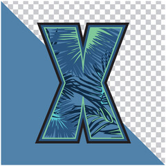 Alphabet X Made of Exotic Tropical Leaves vector Illustration with transparent background. Creative Text effect 'X' letter Graphic Design.

