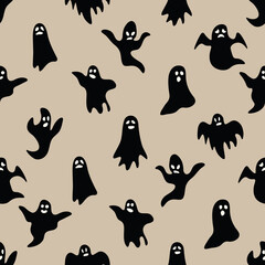 Halloween Ghosts Seamless Pattern. Vector Graphic For Party Decorations, Invitations, Greeting Cards, Gift wrapping, Backdrops