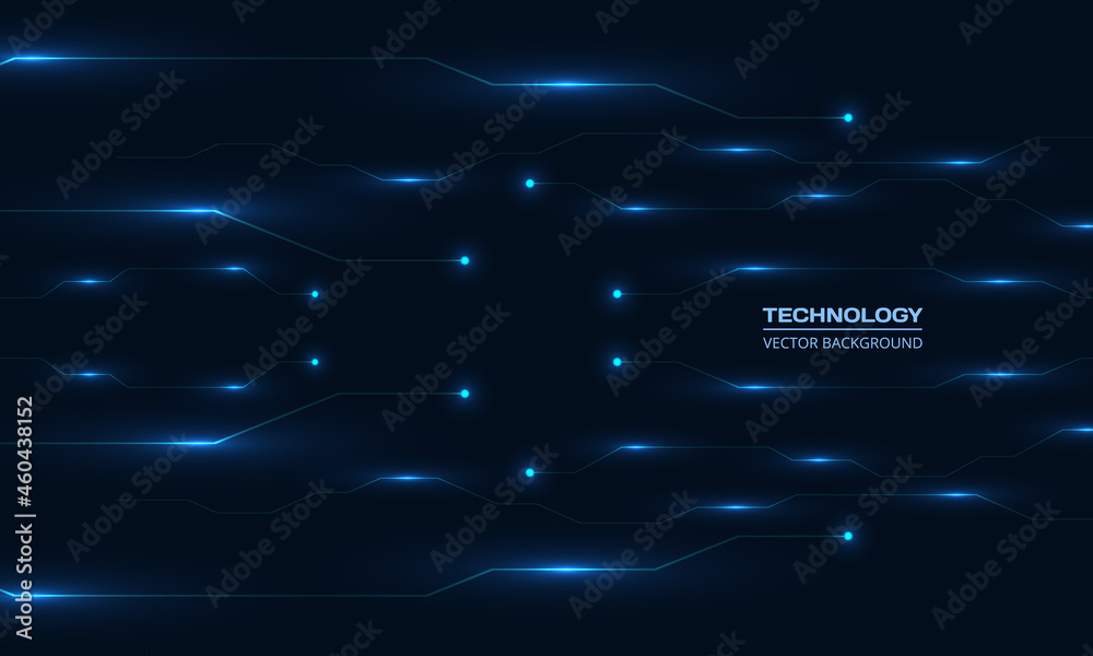 Poster Digital technology glowing blue circuit board lines abstract background. Innovation digital hi tech concept background with circuit board. Engineering electronic motherboard. Vector illustration