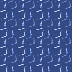 Women pattern, Women silhouettes fashion pattern on blue background. Feminism printable, fashion women pose. Women inspirational background for web, packaging, cosmetic, paper craft