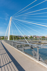 Fototapeta na wymiar Deux Rives footbridge, bridge for pedestrians and cyclists on the Rhine between Kehl and Strasbourg.