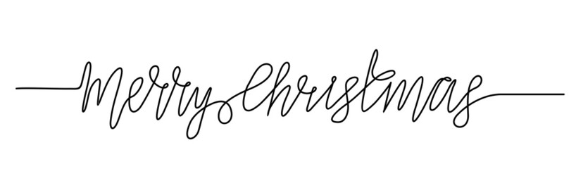 Merry Christmas one line handwritten inscription. Hand drawn lettering. One line drawing of phrase. Vector.