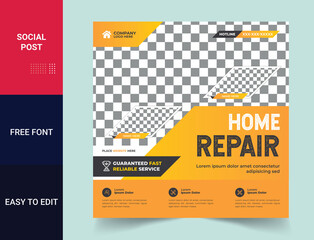 Handyman home repair flyer social media post or web banner template