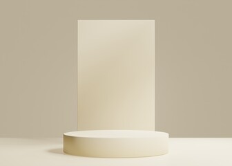Minimal beige podium or pedestal stage mock up for product background. Pedestal for display. Empty product backdrop. 3d render illustration