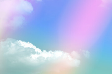 beauty sweet pink green colorful with fluffy clouds on sky. multi color rainbow image. abstract fantasy growing light