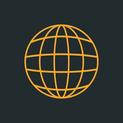 Worldwide yellow colored vector line icon with dark background