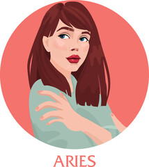 Illustration of Aries astrological sign as a beautiful girls. Zodiac vector illustration isolated on white. Future telling, horoscope, alchemy, spirituality, occultism, fashion woman.