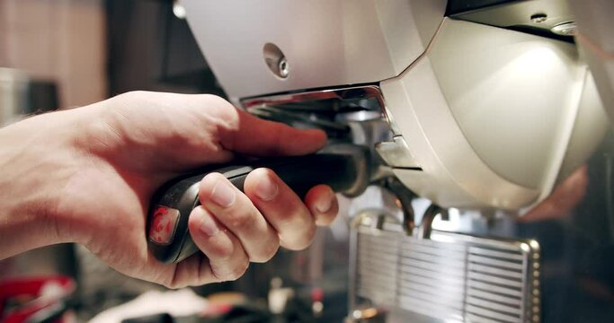 Process of coffee preparation and steam in coffee equipment in coffe shop