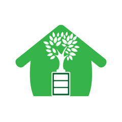 Eco nature home and battery logo template design illustration design. Green energy logo template.	
