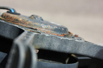 close up of an old car part