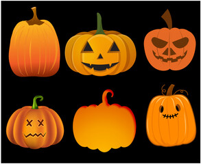 Pumpkin Halloween Objects Signs Symbols Vector Illustration Abstract With Black Background