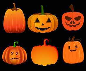 Pumpkin Halloween Objects Signs Symbols Vector Illustration Abstract With Black Background