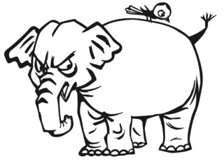 bird sitting on the back of a elephant hand drawn line art vector
