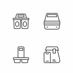 Set line Online ordering food, Coffee cup to go, and Lunch box icon. Vector