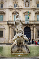 Fototapeta na wymiar Fontana del Moro (Moor Fountain) located at the southern end of the Piazza Navona, Rome, Italy