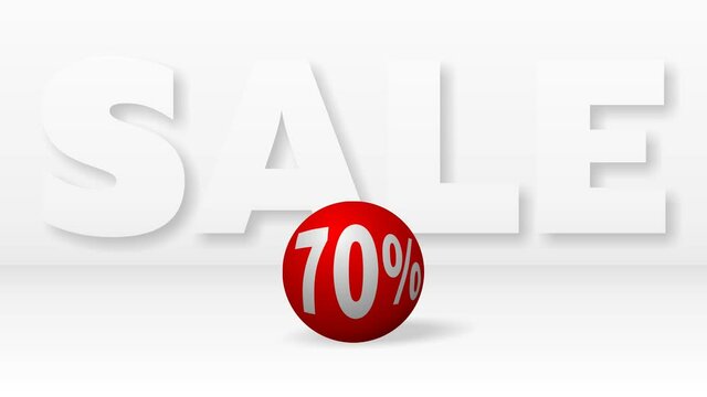 A beautiful red ball with 70 percent discount rolling against big white letters SALE