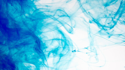 Fototapeta na wymiar Blue watercolor ink in water on a white background. Blue cloud of ink on a white background. Abstract background. Drops of blue ink in water.