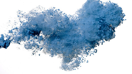 Colored acrylic paints in water. Light blue watercolor ink in water on a white background. Blue cloud of ink on a white background. Abstract background.