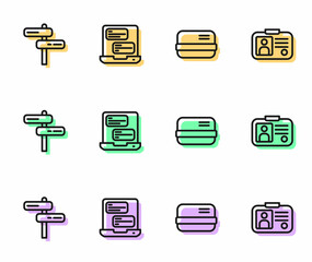 Set line Credit card, Road traffic sign, Taxi mobile app and driver license icon. Vector