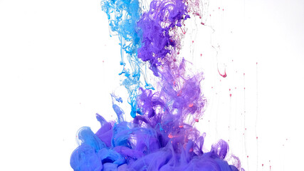 Blue, purple and pink watercolor ink in water on a white background. Beautiful abstract background. Colored cloud of ink on a white background.