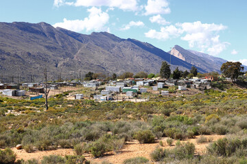 A photo of a squatter camp near the town of De Doorns in the Western Cape Province in South Africa