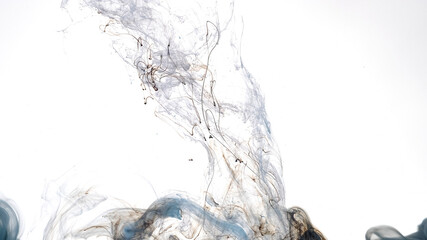 Colored cloud of ink on a white background. Blue, white and black watercolor ink in water on a white background. Beautiful abstract background.