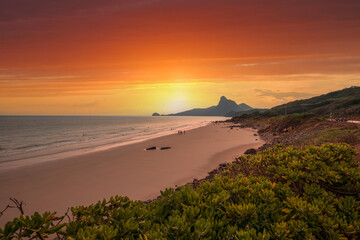 Sunset on the long white sand beach in Con Dao, Vietnam

