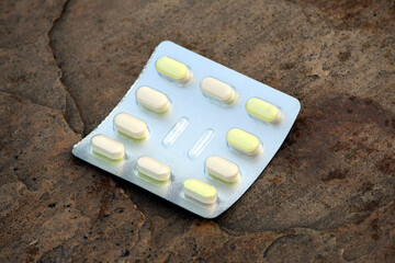Drug prescription for treatment medication. Pharmaceutical medicament, cure in container for health. Pharmacy theme