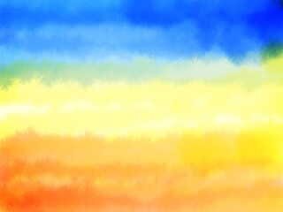 Abstract background wall created through multi-step process color orange yellow blue on white paper