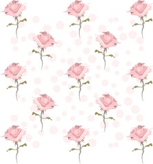Roses And Dots Vector Seamless Pattern In Pink And White