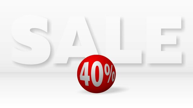 A beautiful red ball with 40 percent discount rolling against big white letters SALE