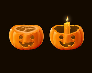 Pumpkin Halloween Jack Lantern. Realistic vector illustration.