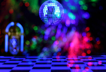 Jukebox in Bar with Disco Ball and Bokeh - obrazy, fototapety, plakaty