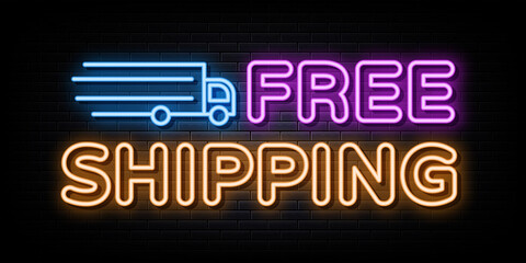 Free Shipping Neon Signs Vector. Design Template Neon Style