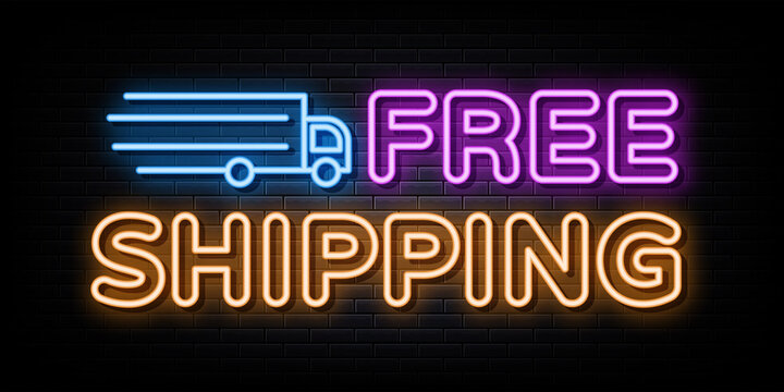 Free Shipping Neon Signs Vector. Design Template Neon Style