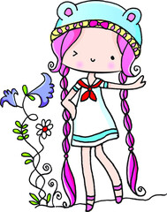 Cartoon little girl with flowers vector
