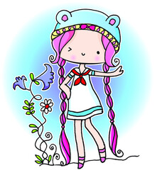 Cartoon little girl with flowers vector